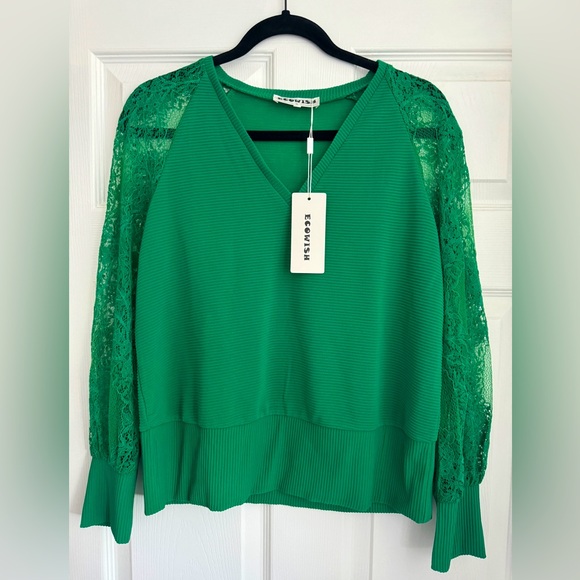 Ecowish Tops - Ecowish Green Top with Lace Sleeves, Size Small - NWT